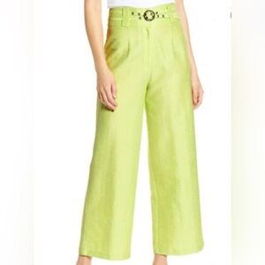 JOA Belted Crop Wide Leg Trouser Pants In Light Lime Green Size: Small